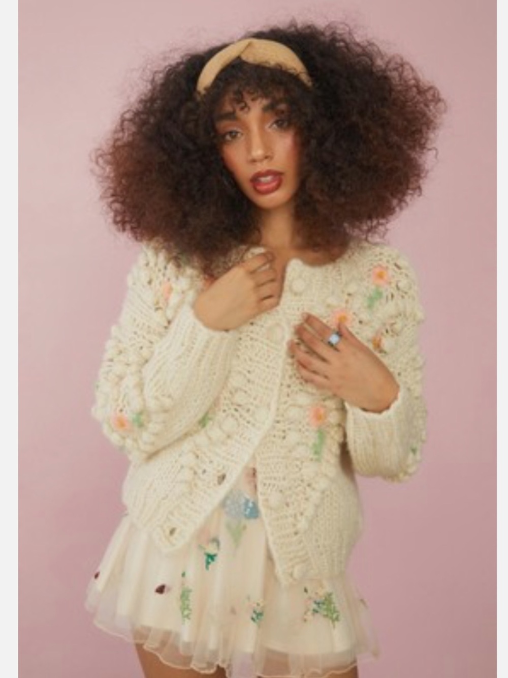 Dolls Kill Sugar Thrills BABY FLOWER PATCH KNIT CARDIGAN